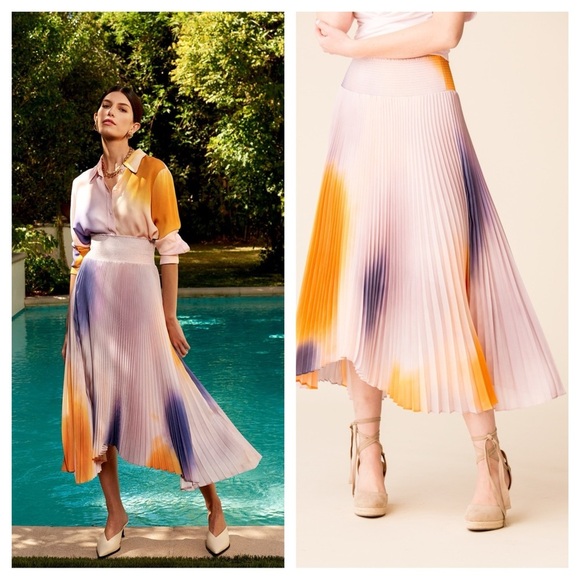 A.L.C. / Sonali ombre pleated midi dip dye shark bite hem skirt L Large - Picture 1 of 7